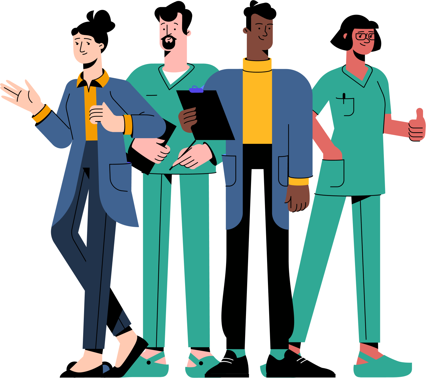 Illustration of dentists discussing dental hygienist indemnity insurance.