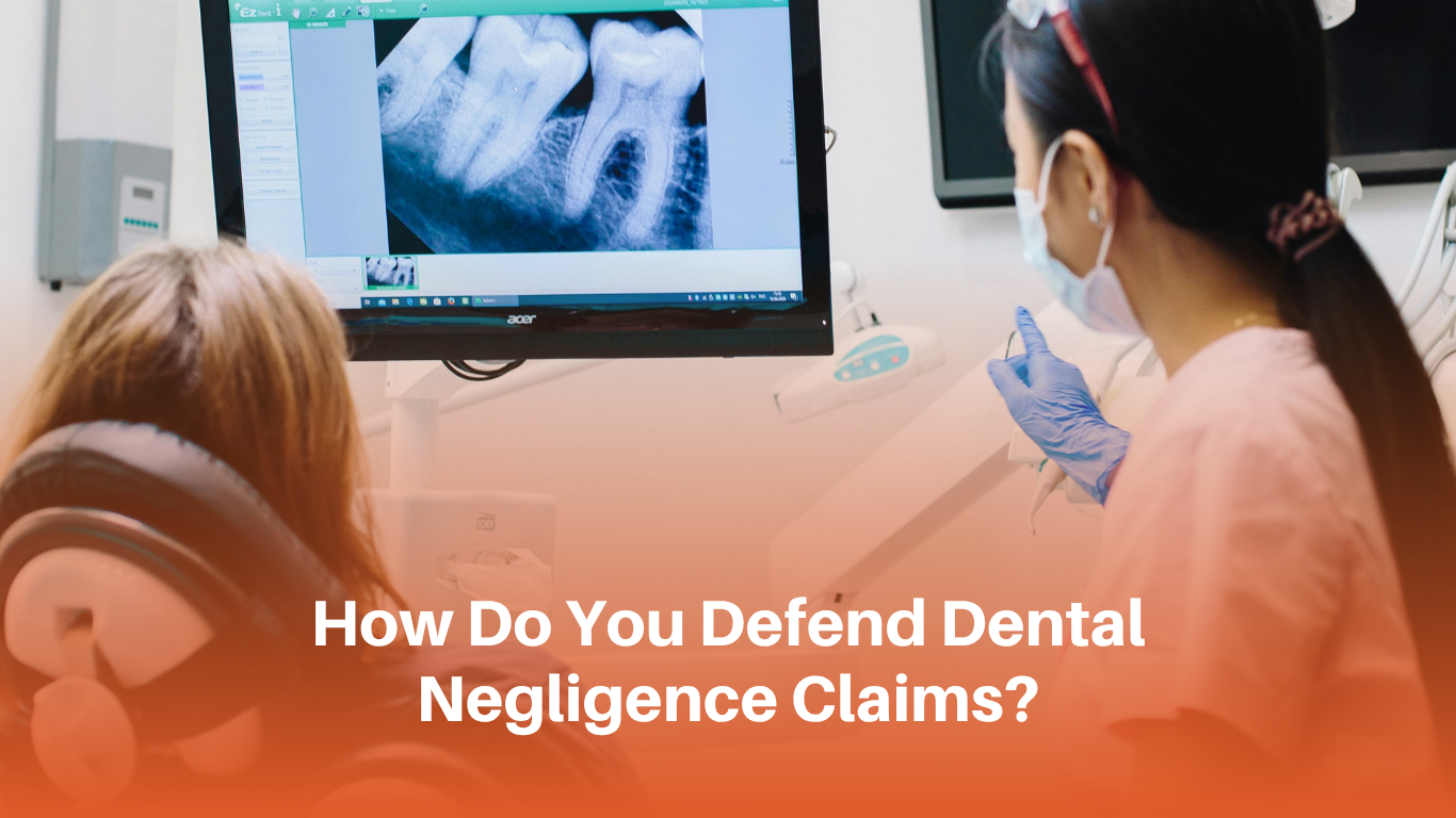 Densura Blog Banner_How Do You Defend Dental Negligence Claims Blog banner image of a female dental practitioner examining a patient used by Densura UK in a blog discussing dental negligence claims.